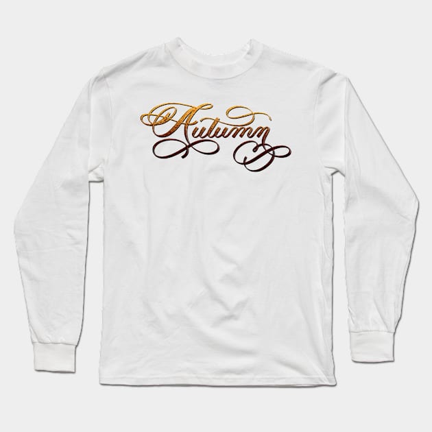 Autumn Hand Lettered Red and Orange Fall Long Sleeve T-Shirt by Gsallicat